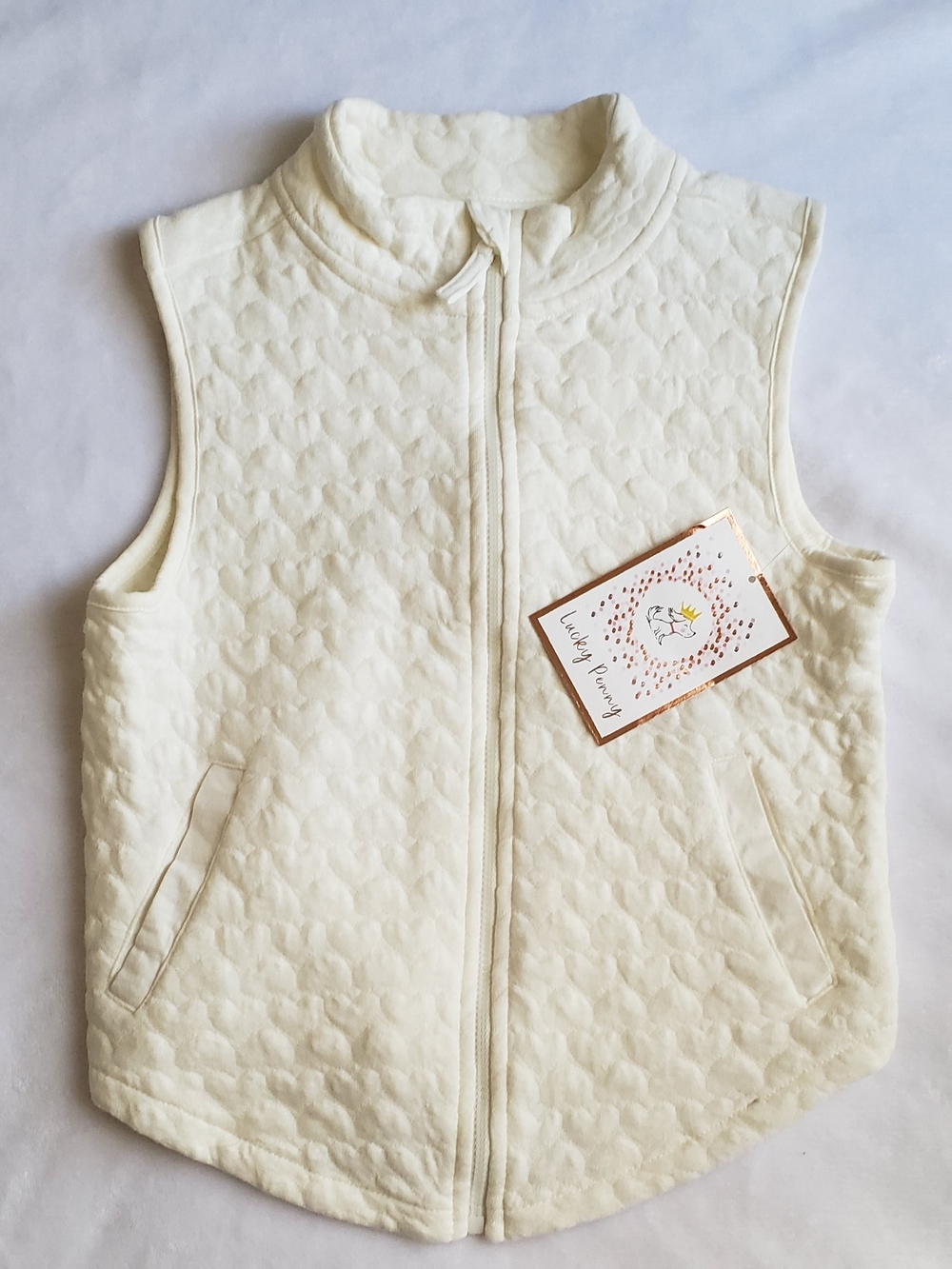 Cream Quilted Kids Vest with Stand Collar